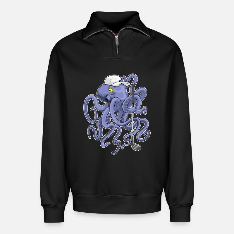 Krake Golf Golfschläger - Relaxed Unisex Organic Half Zip Sweatshirt – von SPREAD - Schwarz