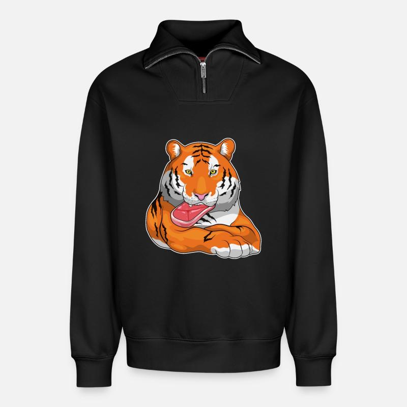 Tiger Fleisch - Relaxed Unisex Organic Half Zip Sweatshirt – von SPREAD - Schwarz