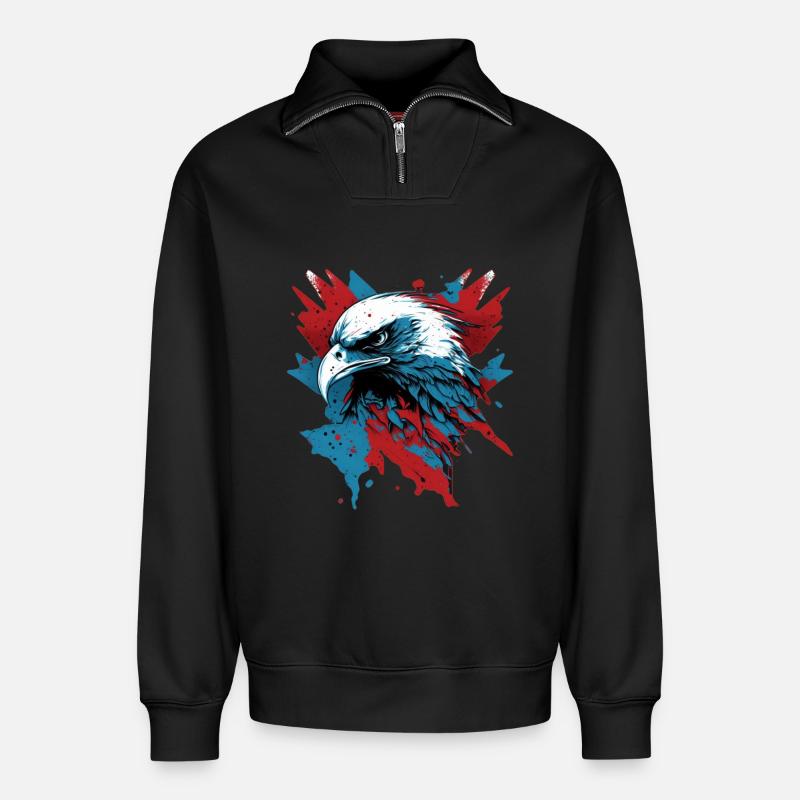 Patriotic Eagle - Relaxed Unisex Organic Half Zip Sweatshirt – by SPREAD - black