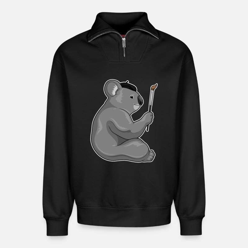 Koala Malen Pinsel - Relaxed Unisex Organic Half Zip Sweatshirt – von SPREAD - Schwarz