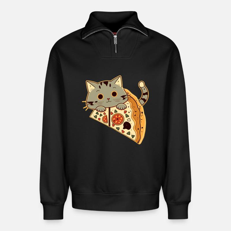 Pizza mit Katze - Relaxed Unisex Organic Half Zip Sweatshirt – von SPREAD - Schwarz