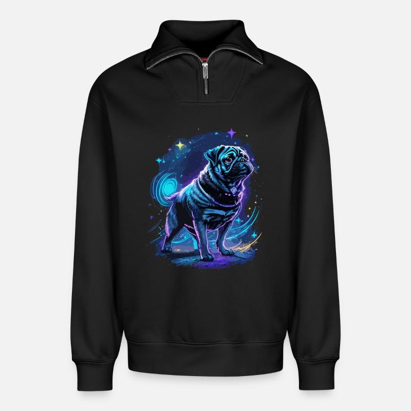 Pug Midnight Magic - Relaxed Unisex Organic Half Zip Sweatshirt – by SPREAD - black