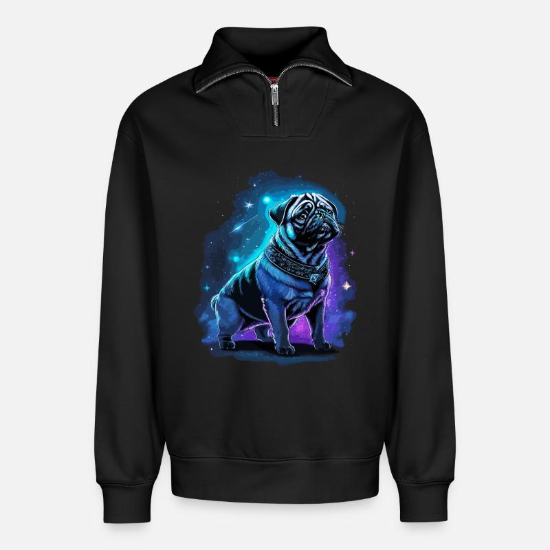 Neon Mops Hund Mitternachtszauber - Relaxed Unisex Organic Half Zip Sweatshirt – von SPREAD - Schwarz