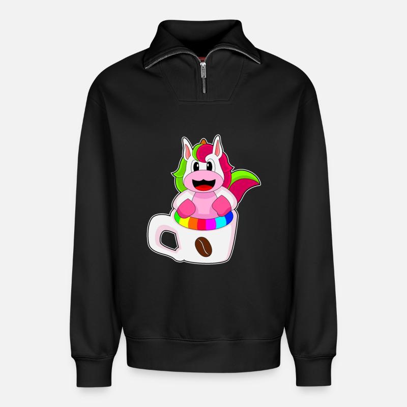 Einhorn Kaffee Kaffeebecher - Relaxed Unisex Organic Half Zip Sweatshirt – von SPREAD - Schwarz