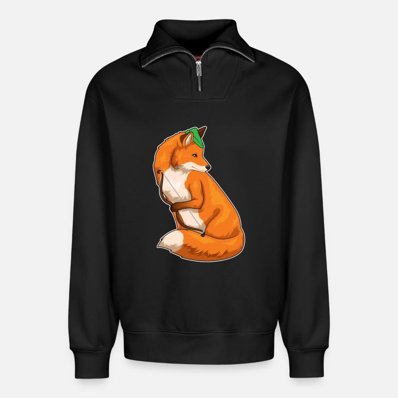 Fuchs Bogenschütze Bogen - Relaxed Unisex Organic Half Zip Sweatshirt – von SPREAD - Schwarz