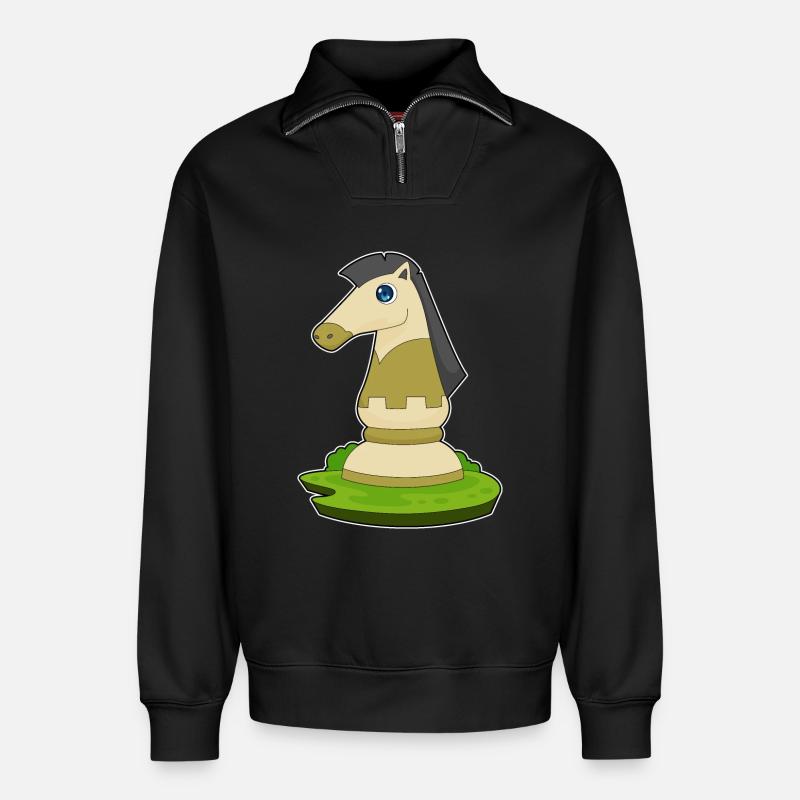 Schachfigur Springer Schach - Relaxed Unisex Organic Half Zip Sweatshirt – von SPREAD - Schwarz
