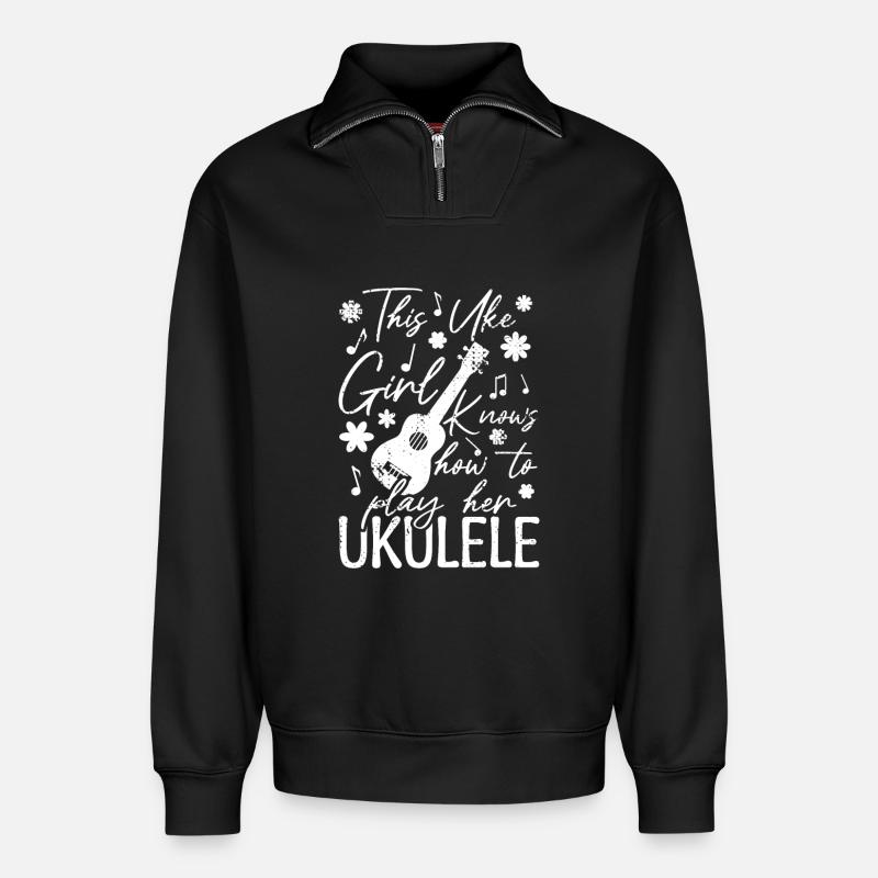Ukulele Mädel - Relaxed Unisex Organic Half Zip Sweatshirt – von SPREAD - Schwarz