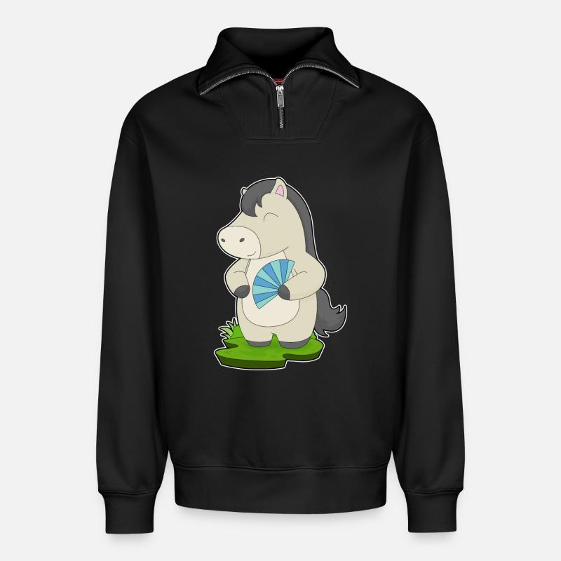 Pferd Handventilator - Relaxed Unisex Organic Half Zip Sweatshirt – von SPREAD - Schwarz