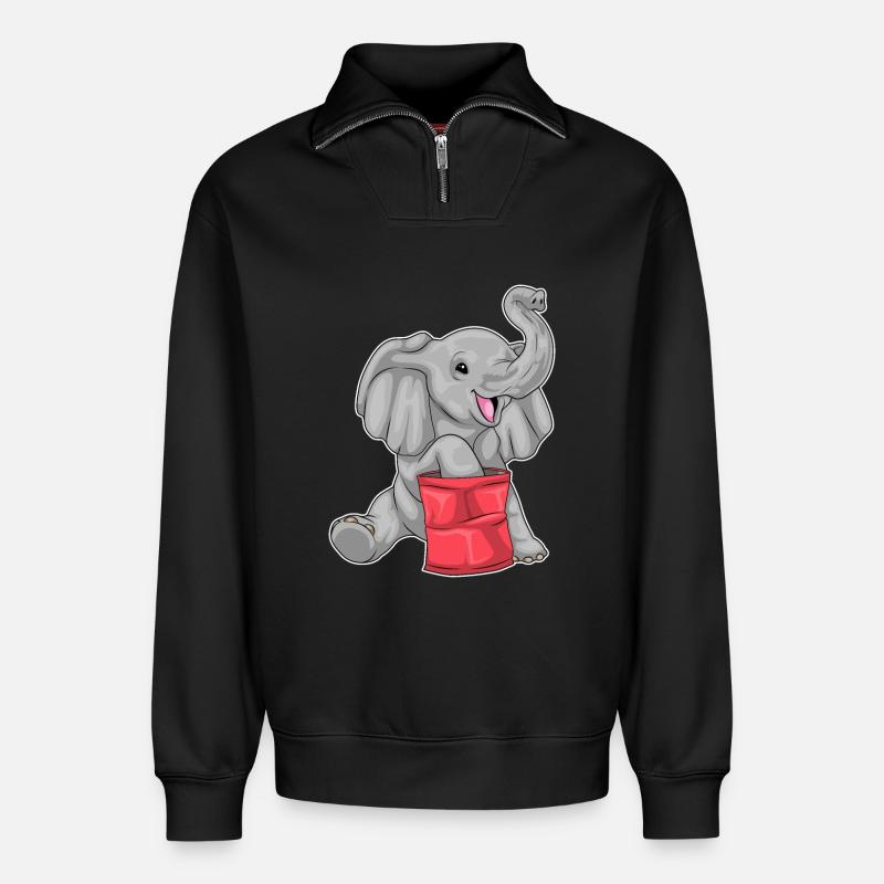 Elephant Chips - Relaxed Unisex Organic Half Zip Sweatshirt – by SPREAD - black