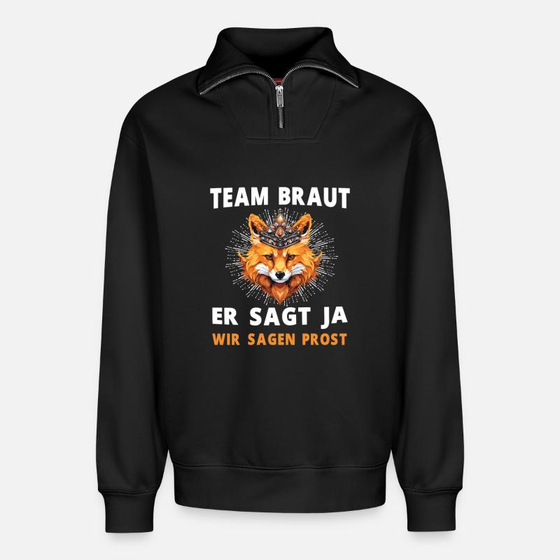 Hochzeit Junggesellenabschied Fuchs Bräutigam - Relaxed Unisex Organic Half Zip Sweatshirt – von SPREAD - Schwarz