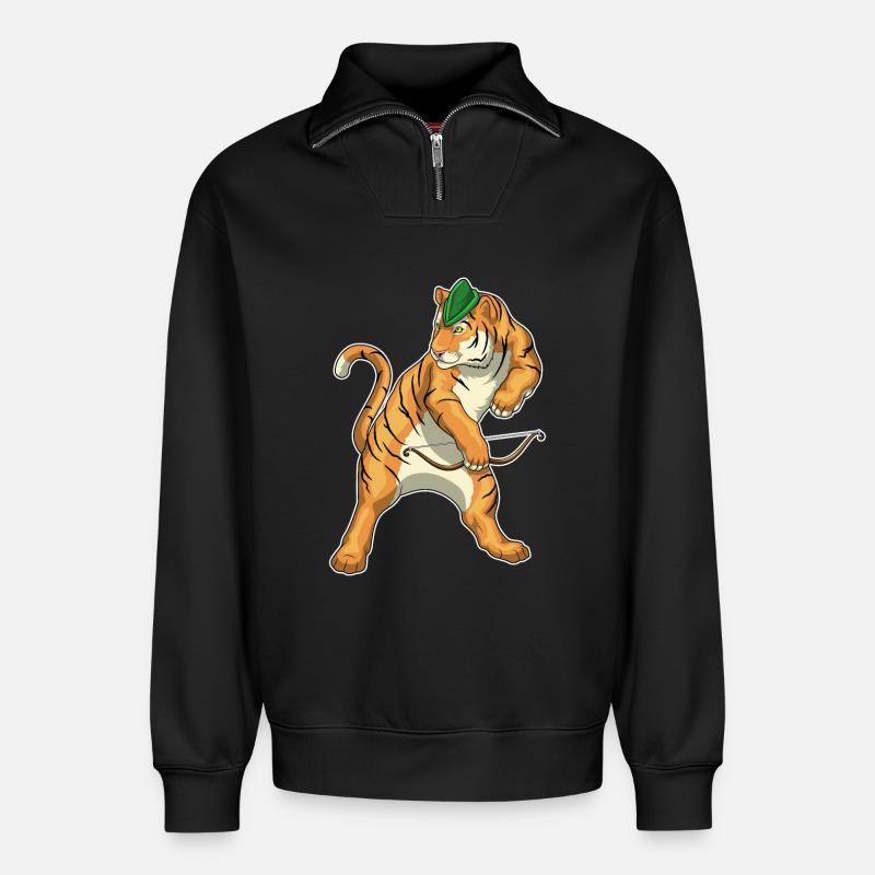 Tiger Bogenschütze Bogen - Relaxed Unisex Organic Half Zip Sweatshirt – von SPREAD - Schwarz