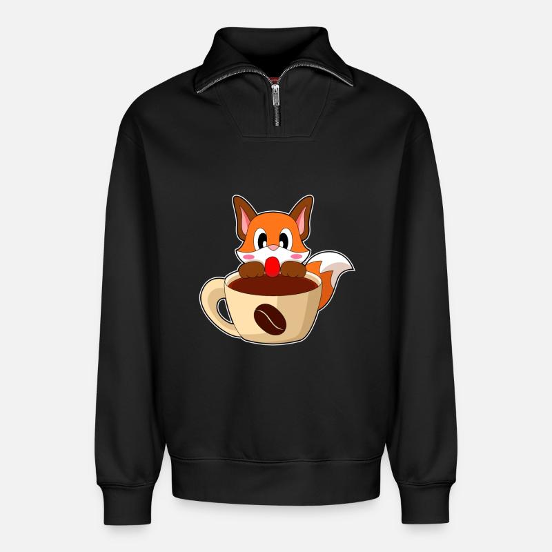 Fuchs Kaffee Tasse - Relaxed Unisex Organic Half Zip Sweatshirt – von SPREAD - Schwarz