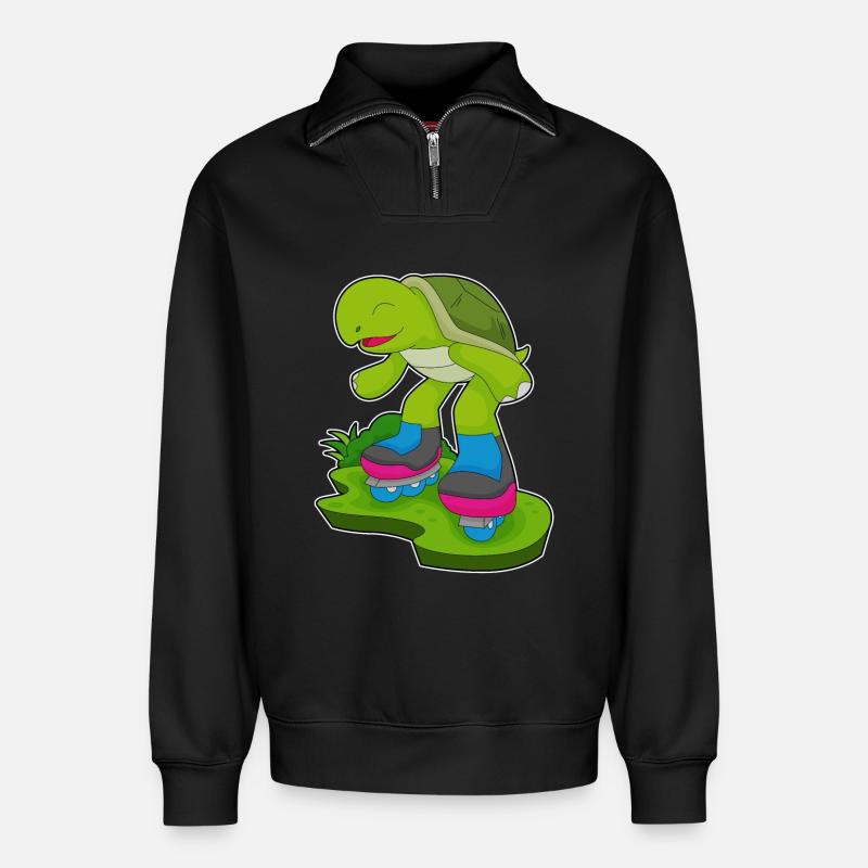Turtle Inline skating Inline skates - Relaxed Unisex Organic Half Zip Sweatshirt – by SPREAD - black