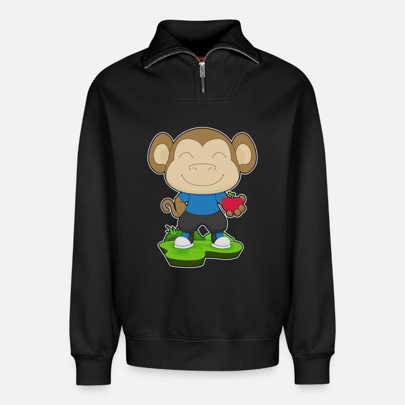 Monkey Apple - Relaxed Unisex Organic Half Zip Sweatshirt – by SPREAD - black