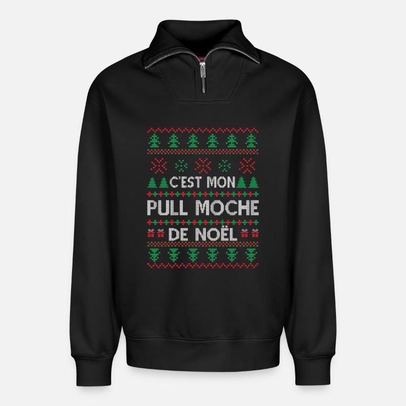 C'est Mon Pull Moche De Noël - Sweat unisexe décontracté en coton biologique à demi-zip – de SPREAD - noir
