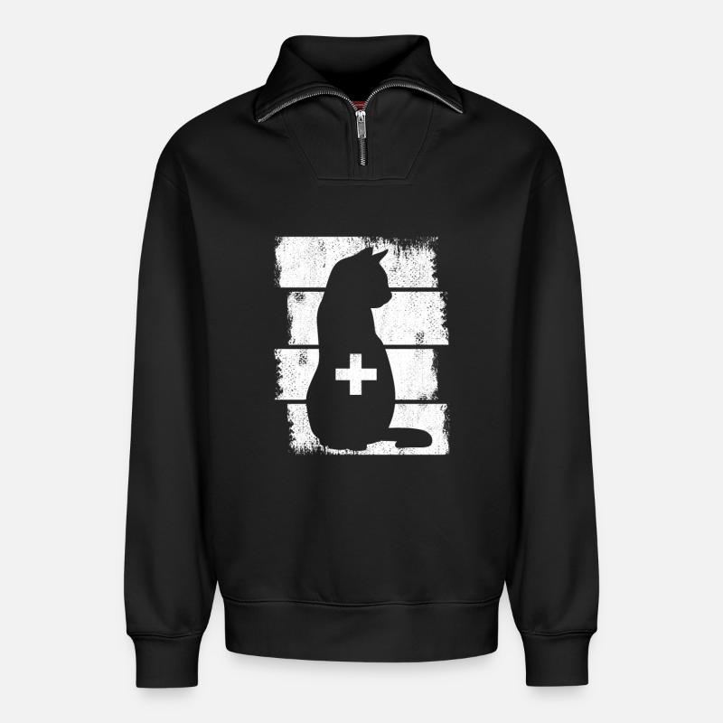 Cat Vet - Relaxed Unisex Organic Half Zip Sweatshirt – by SPREAD - black