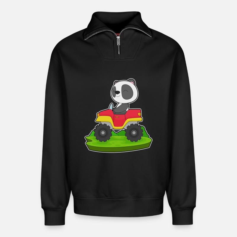 Panda Auto - Relaxed Unisex Organic Half Zip Sweatshirt – von SPREAD - Schwarz