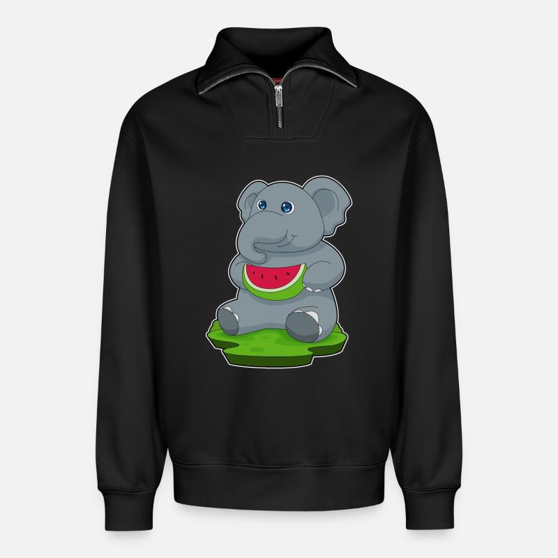 Éléphant Pastèque Fruit - Sweat unisexe décontracté en coton biologique à demi-zip – de SPREAD - noir