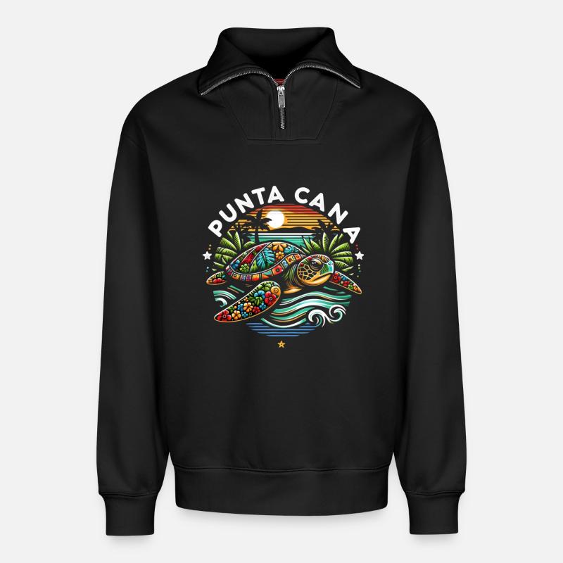 Punta Cana Turtle - Relaxed Unisex Organic Half Zip Sweatshirt – von SPREAD - Schwarz