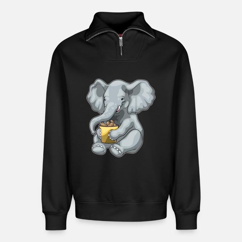 Elephant Peanuts - Relaxed Unisex Organic Half Zip Sweatshirt – by SPREAD - black
