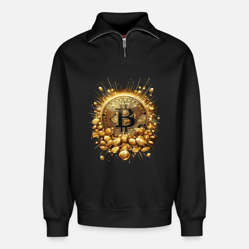 Bitcoin Explosion Crypto Enthusiasts - Relaxed Unisex Organic Half Zip Sweatshirt – by SPREAD - black