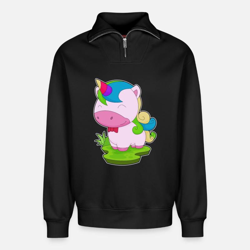 Einhorn Fliege - Relaxed Unisex Organic Half Zip Sweatshirt – von SPREAD - Schwarz