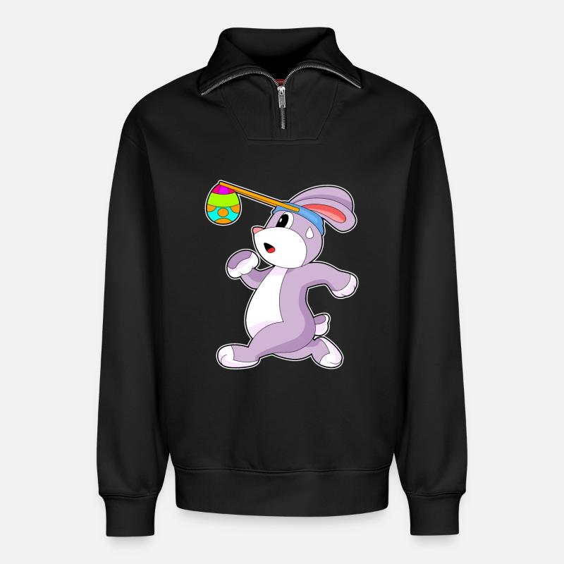 Bunny Easter Jogging - Relaxed Unisex Organic Half Zip Sweatshirt – by SPREAD - black