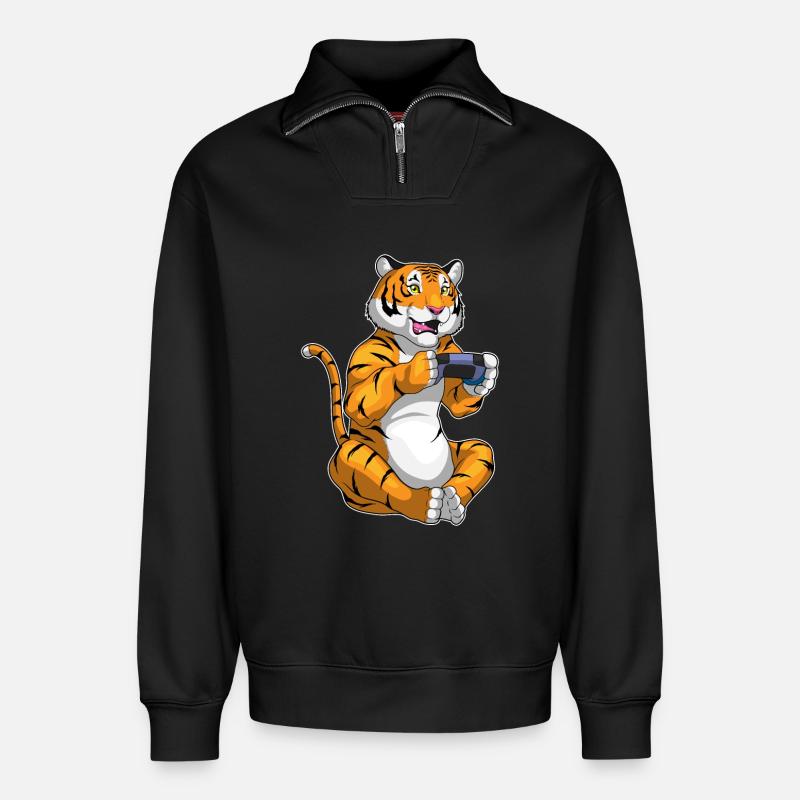 Tiger Gamer Controller - Relaxed Unisex Organic Half Zip Sweatshirt – von SPREAD - Schwarz