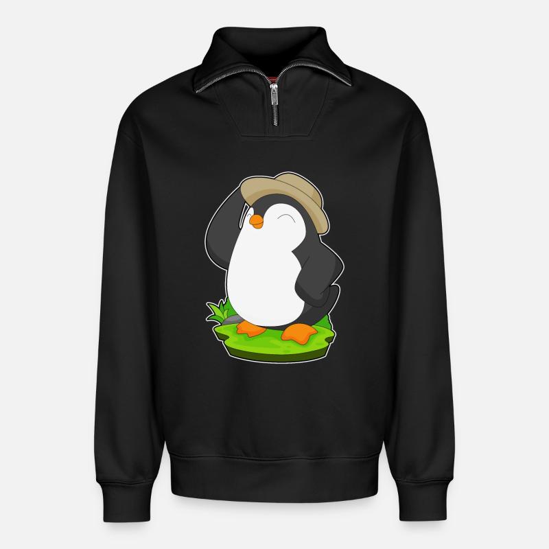 Pinguin Hut - Relaxed Unisex Organic Half Zip Sweatshirt – von SPREAD - Schwarz