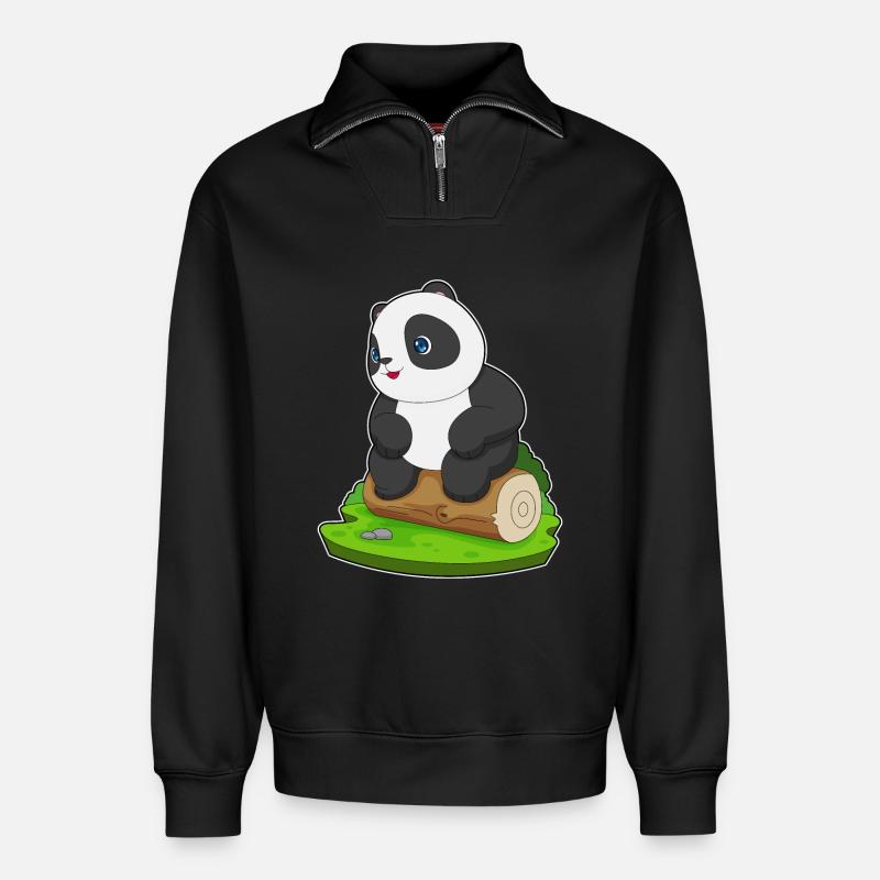 Panda Baumstamm - Relaxed Unisex Organic Half Zip Sweatshirt – von SPREAD - Schwarz