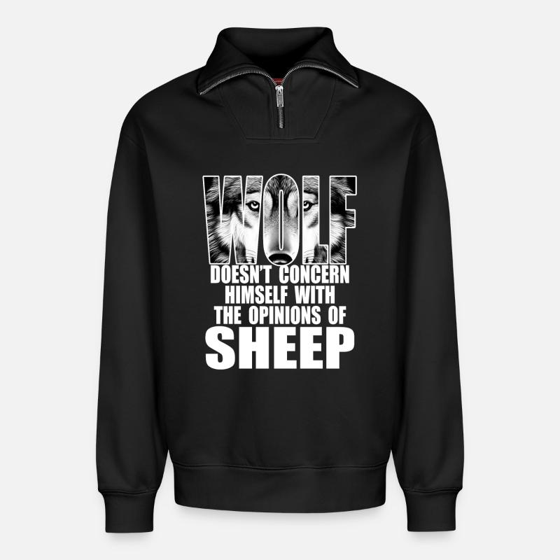 Wolf, stark und unabhängig - Relaxed Unisex Organic Half Zip Sweatshirt – von SPREAD - Schwarz