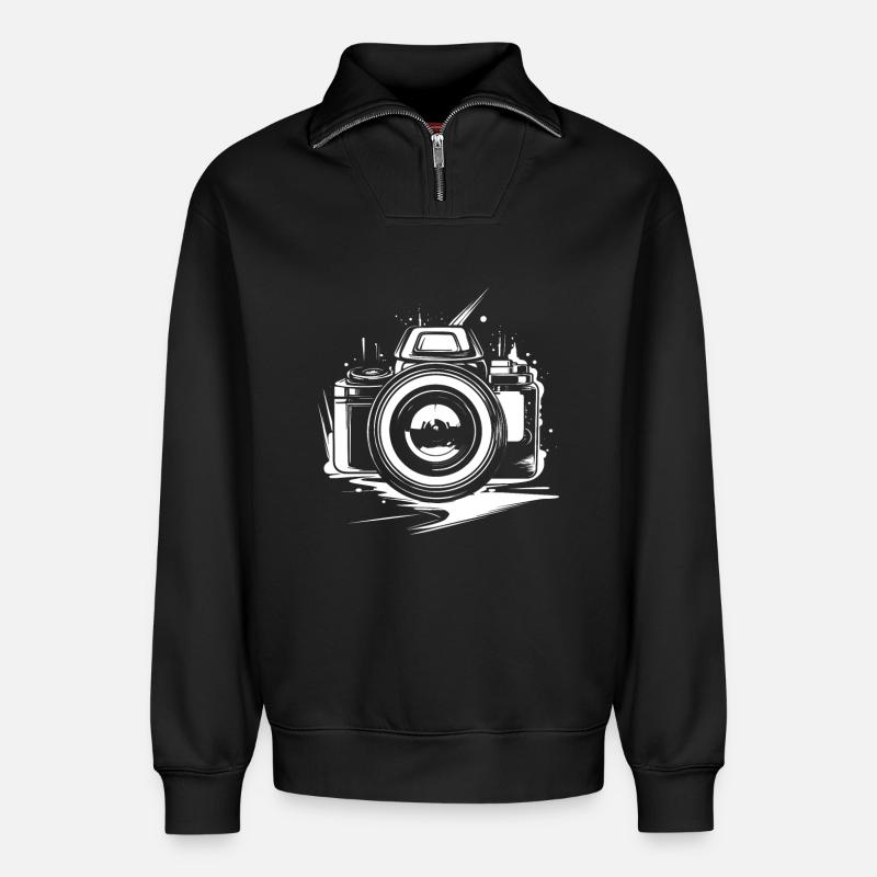 Camera Drawing - Relaxed Unisex Organic Half Zip Sweatshirt – by SPREAD - black