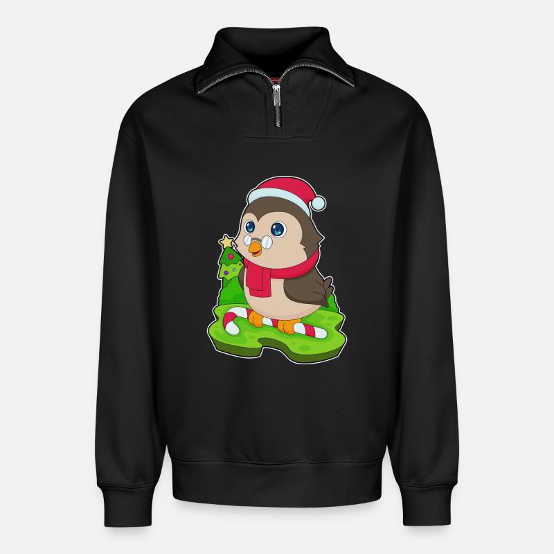 Owl Christmas Candy Cane - Relaxed Unisex Organic Half Zip Sweatshirt – by SPREAD - black