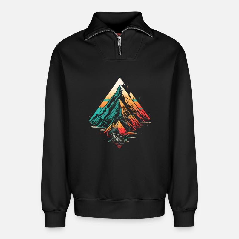 Mountainbiking Steamwave - Relaxed Unisex Organic Half Zip Sweatshirt – von SPREAD - Schwarz