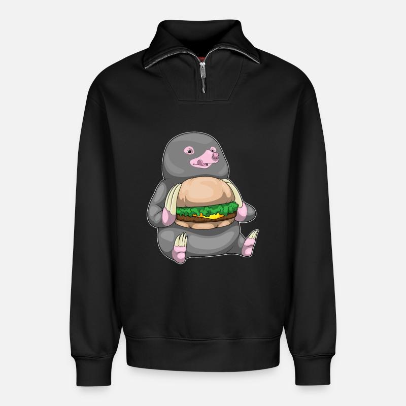 Mole Cheeseburger - Relaxed Unisex Organic Half Zip Sweatshirt – by SPREAD - black