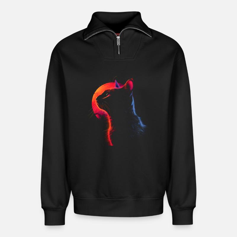 Cat Retro Look - Relaxed Unisex Organic Half Zip Sweatshirt – by SPREAD - black