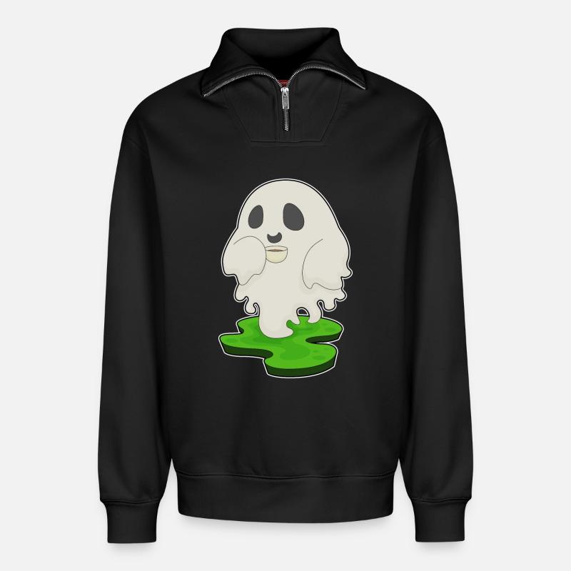 Geist Halloween Kaffee - Relaxed Unisex Organic Half Zip Sweatshirt – von SPREAD - Schwarz