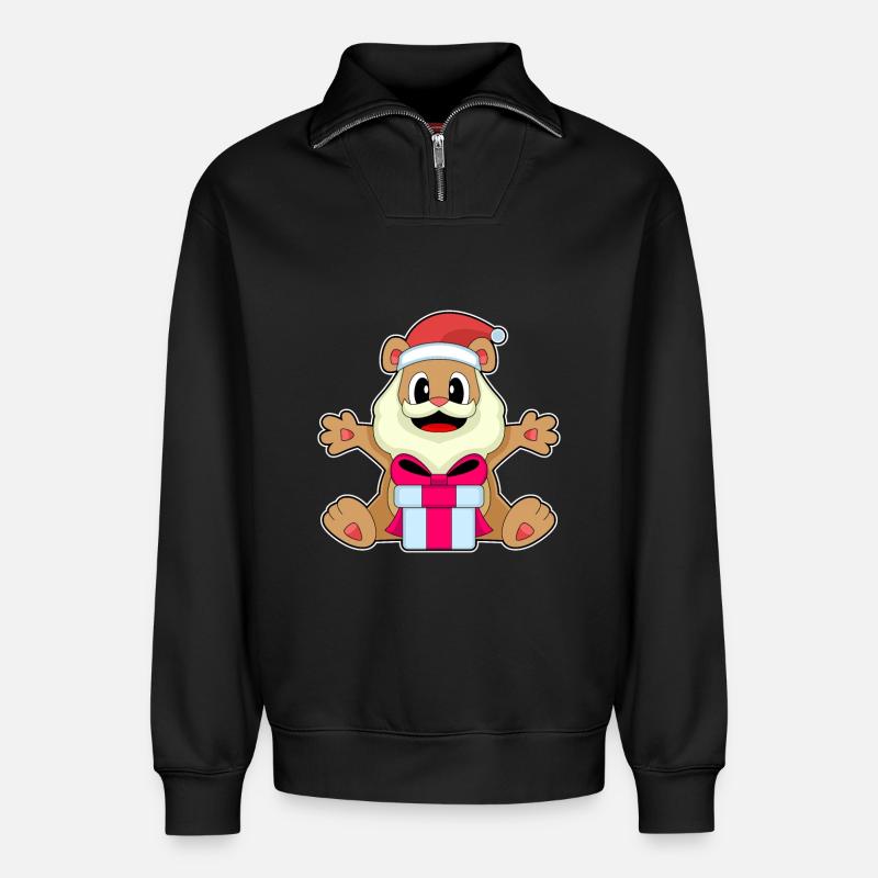 Bear Christmas Package - Relaxed Unisex Organic Half Zip Sweatshirt – by SPREAD - black