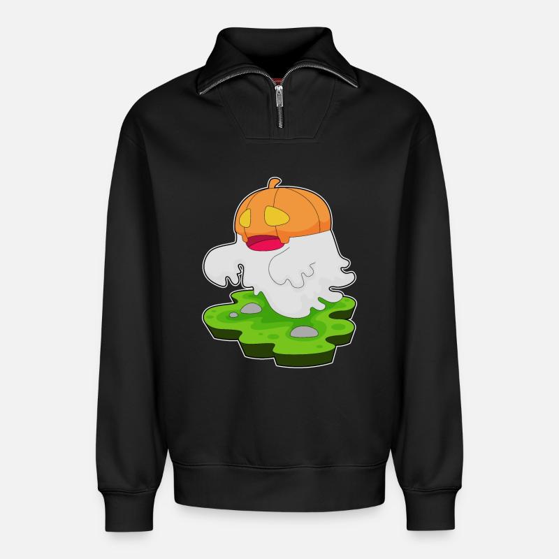 Ghost Halloween Pumpkin - Relaxed Unisex Organic Half Zip Sweatshirt – by SPREAD - black
