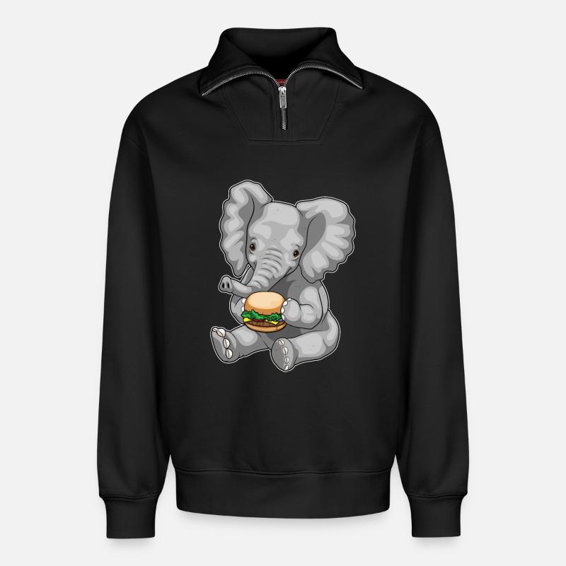 Elefant Burger - Relaxed Unisex Organic Half Zip Sweatshirt – von SPREAD - Schwarz