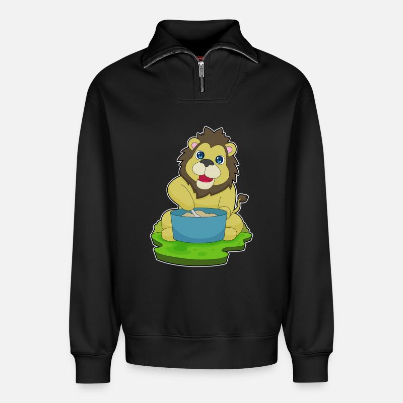 Löwe Kochtopf Löffel - Relaxed Unisex Organic Half Zip Sweatshirt – von SPREAD - Schwarz