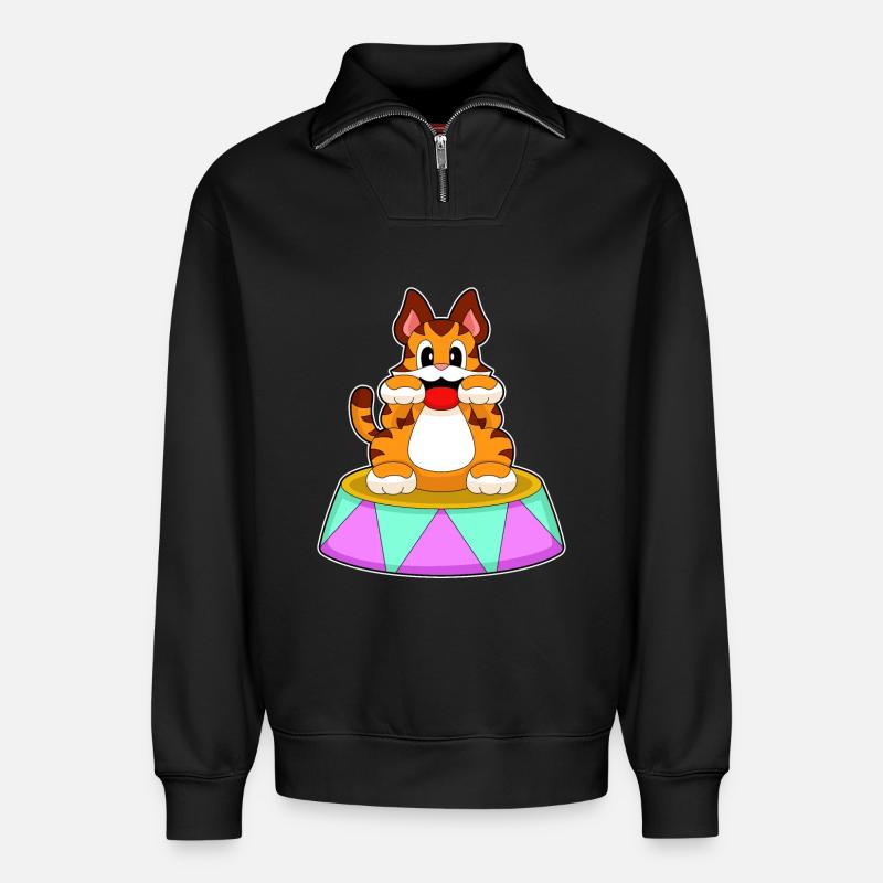 Tiger Circus - Relaxed Unisex Organic Half Zip Sweatshirt – by SPREAD - black