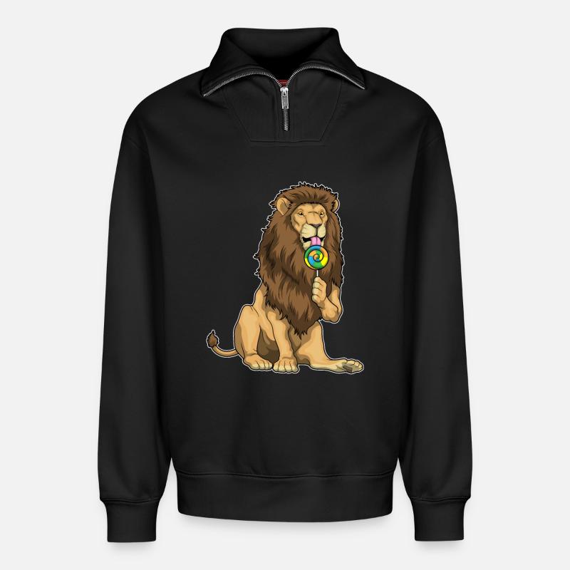 Löwe Lutscher - Relaxed Unisex Organic Half Zip Sweatshirt – von SPREAD - Schwarz