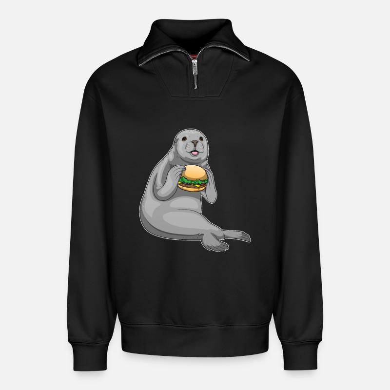 Burger de phoque - Sweat unisexe décontracté en coton biologique à demi-zip – de SPREAD - noir