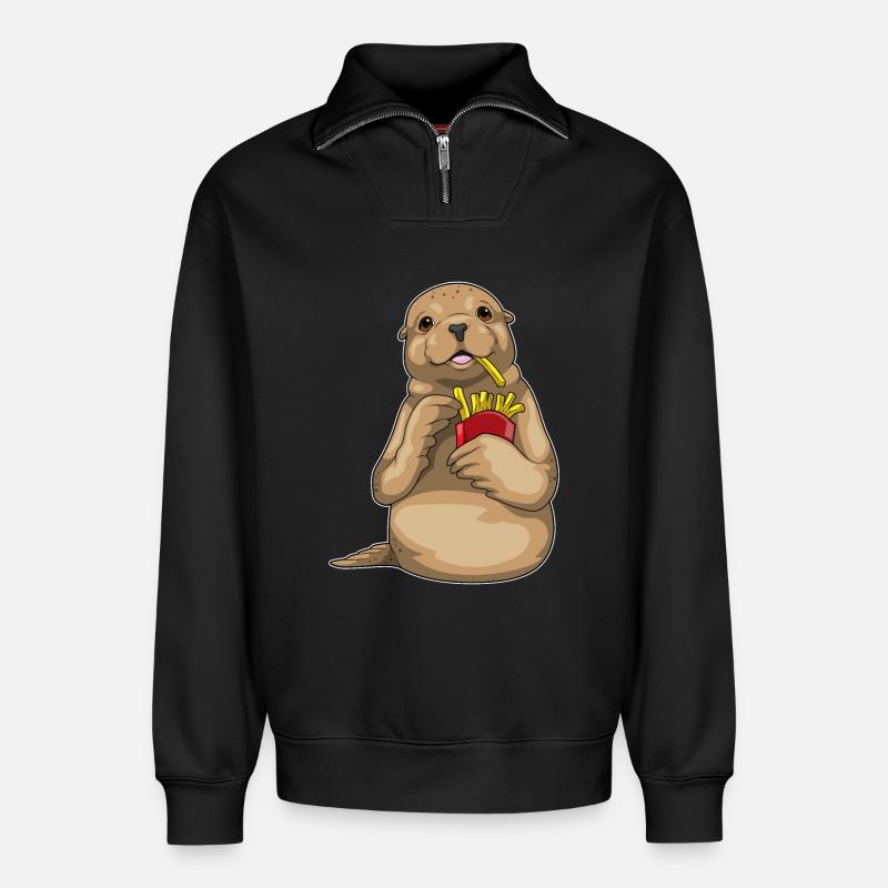 Frites de phoque - Sweat unisexe décontracté en coton biologique à demi-zip – de SPREAD - noir