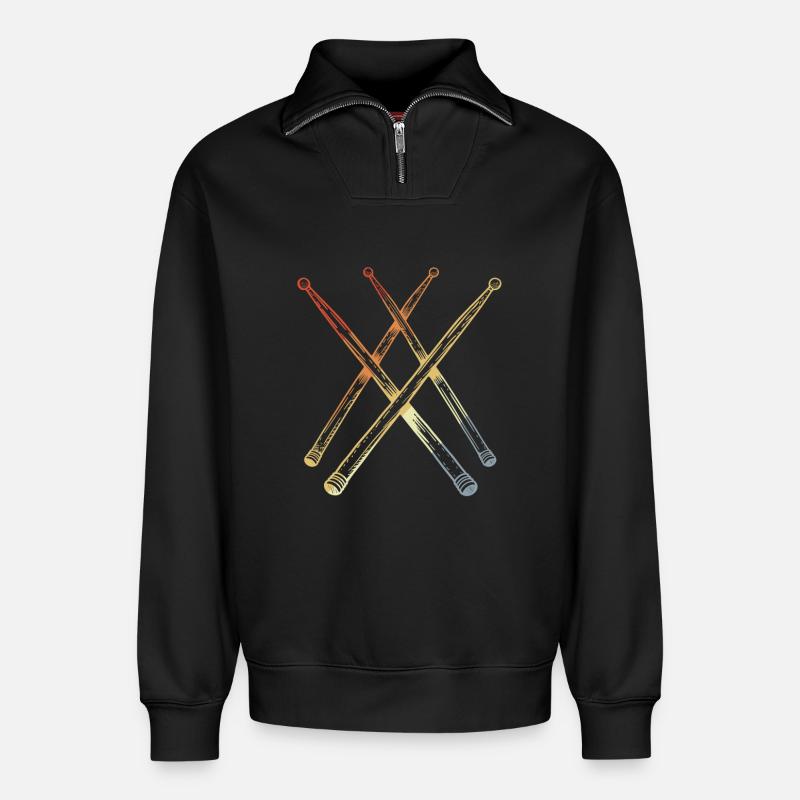Retro Drumsticks Sketch - Relaxed Unisex Organic Half Zip Sweatshirt – by SPREAD - black