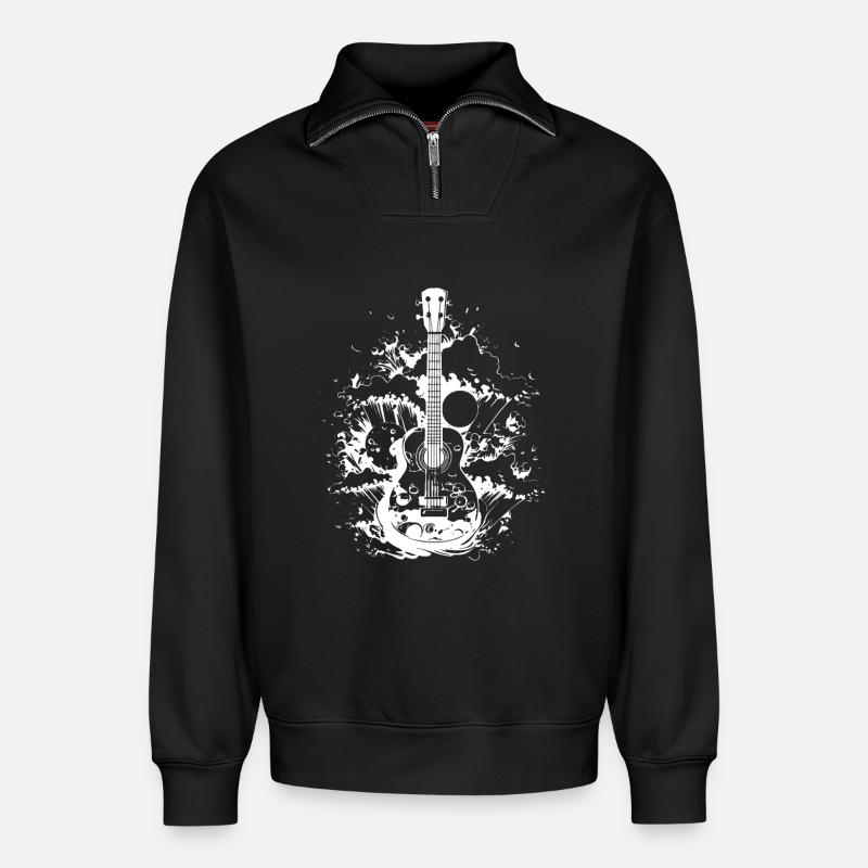 Dessin de ukulélé - Sweat unisexe décontracté en coton biologique à demi-zip – de SPREAD - noir
