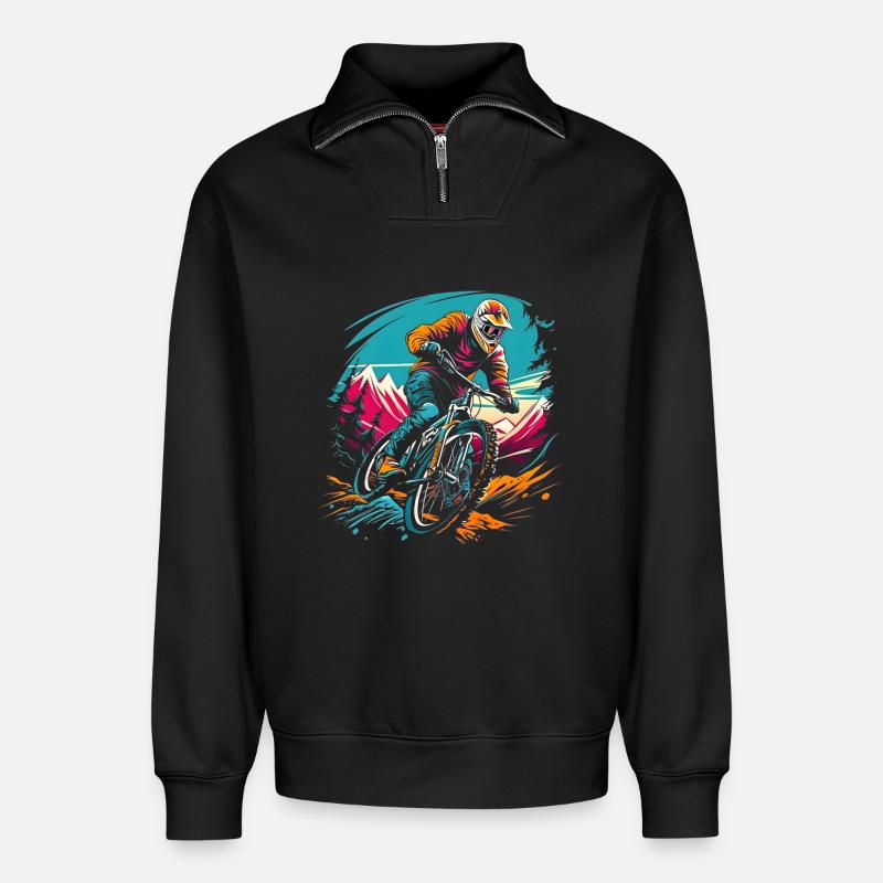 Mountainbiken - Relaxed Unisex Organic Half Zip Sweatshirt – von SPREAD - Schwarz