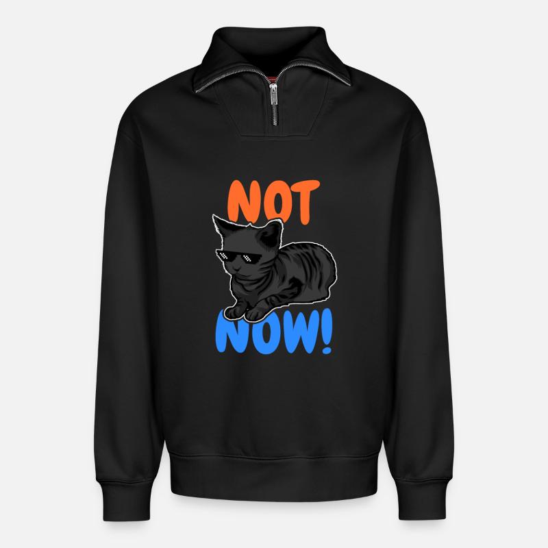 Drôle de chat - Sweat unisexe décontracté en coton biologique à demi-zip – de SPREAD - noir