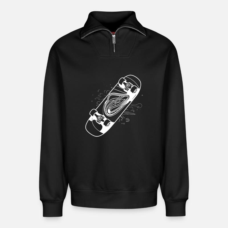 Skateboard Zeichnung - Relaxed Unisex Organic Half Zip Sweatshirt – von SPREAD - Schwarz